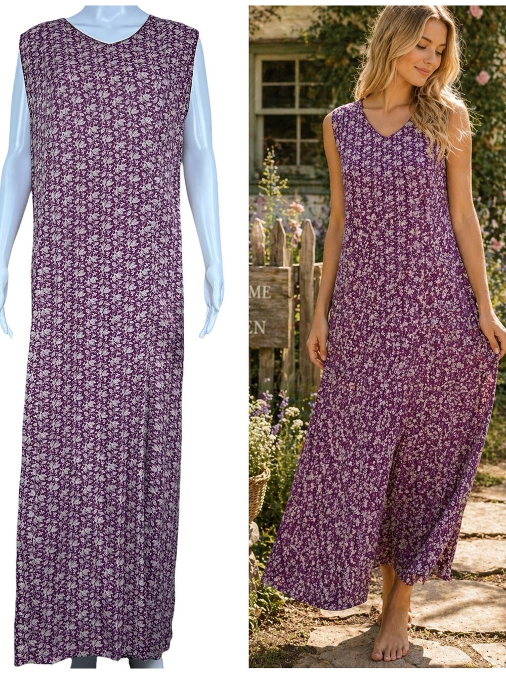 April Cornell Sleeveless Floral Maxi Dress Size L Boho Cottagecore Country Fairy